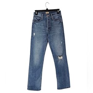 MOTHER Women Straight Leg Jeans Blue Distressed